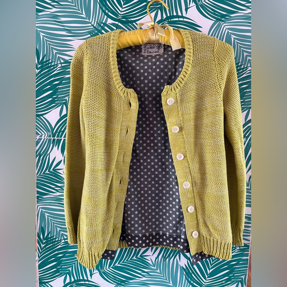 FIELD FLOWER ANTHROPOLOGIE KNIT SHIRT CARDIGAN SWEATER Polka Dot WOMENS SZ S